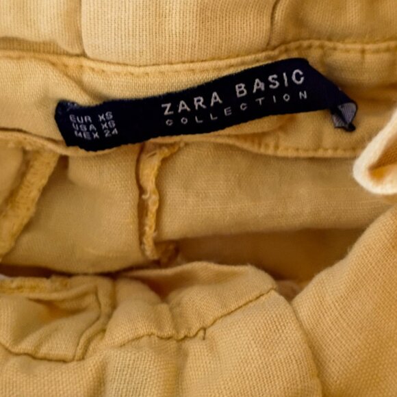 ZARA Basic High Waist Wide Leg Pants with Belt Yellow XS - Picture 4 of 5